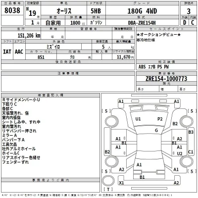 Toyota AURIS  с аукциона в Японии