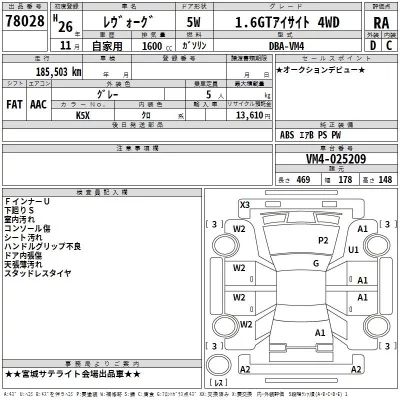 Subaru LEVORG  с аукциона в Японии