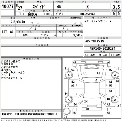 Toyota SPADE  с аукциона в Японии