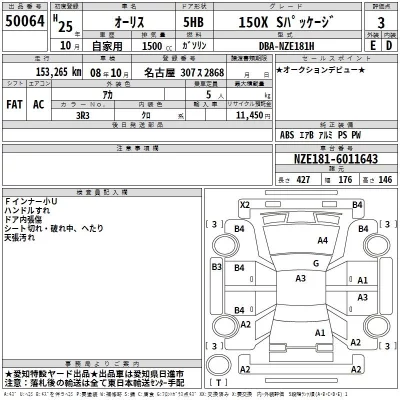 Toyota AURIS  с аукциона в Японии