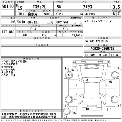 Toyota ESTIMA  с аукциона в Японии
