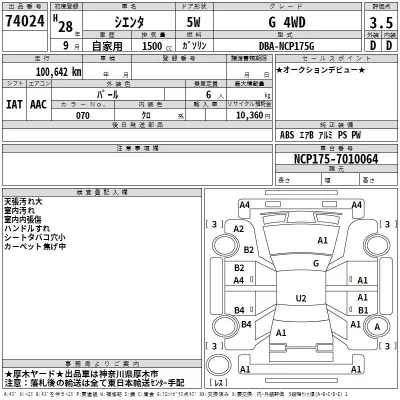 Toyota SIENTA  с аукциона в Японии