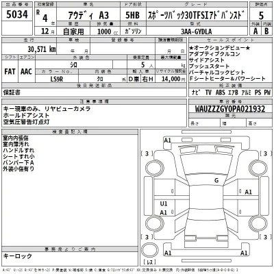 Audi A3  с аукциона в Японии