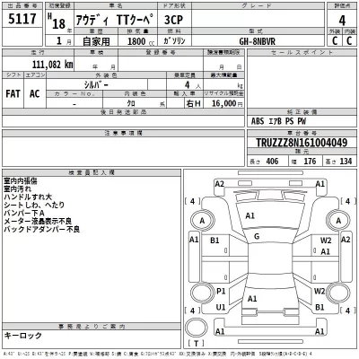 Audi TT  с аукциона в Японии
