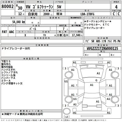 Volkswagen GOLF TOURAN  с аукциона в Японии