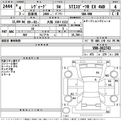 Subaru LEVORG  с аукциона в Японии