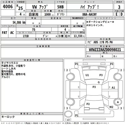 Volkswagen UP  с аукциона в Японии