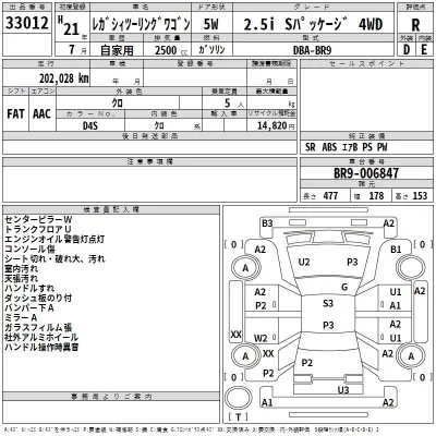 Subaru LEGACY  с аукциона в Японии