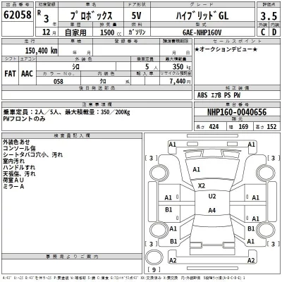 Toyota PROBOX  с аукциона в Японии