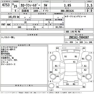 Toyota COROLLA FIELDER  с аукциона в Японии