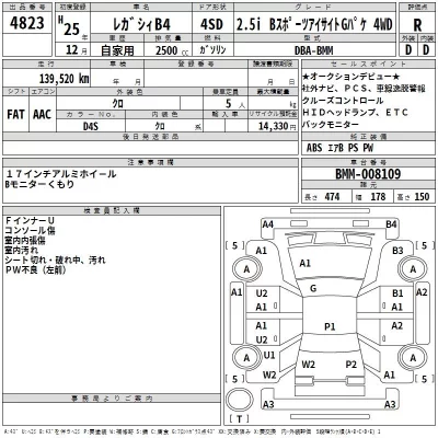 Subaru LEGACY B4  с аукциона в Японии