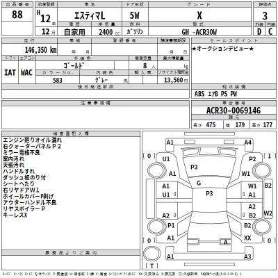 Toyota ESTIMA  с аукциона в Японии