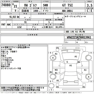 Volkswagen GOLF  с аукциона в Японии