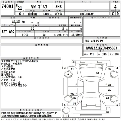 Volkswagen GOLF  с аукциона в Японии