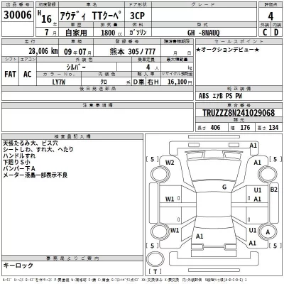 Audi TT  с аукциона в Японии