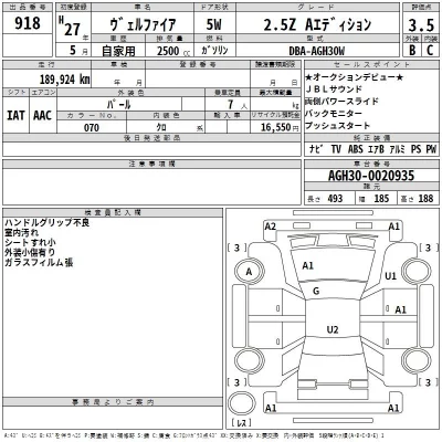 Toyota VELLFIRE  с аукциона в Японии
