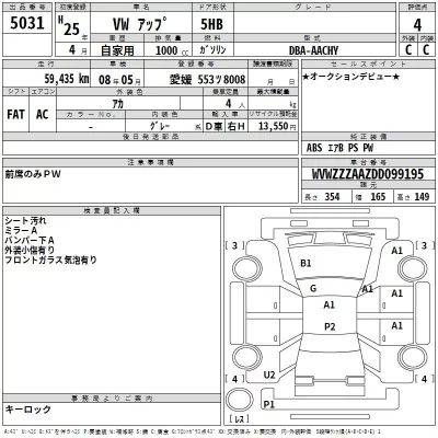 Volkswagen UP  с аукциона в Японии