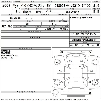 Mercedes-Benz C CLASS WAGON  с аукциона в Японии