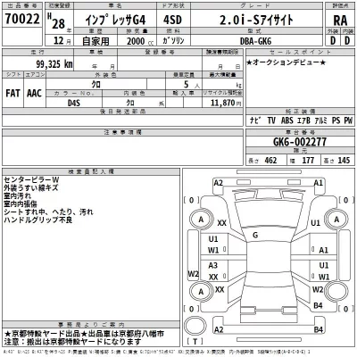 Subaru IMPREZA G4  с аукциона в Японии