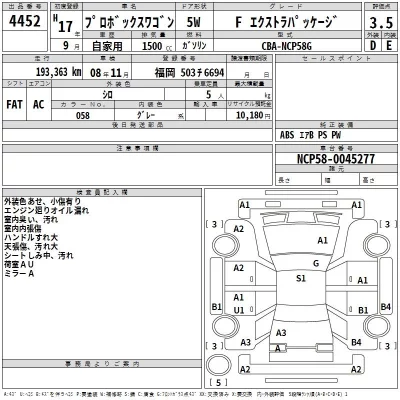 Toyota PROBOX  с аукциона в Японии