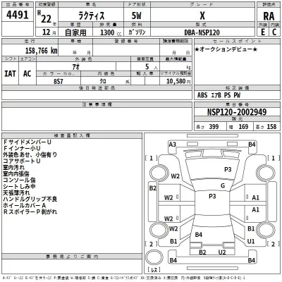 Toyota RACTIS  с аукциона в Японии