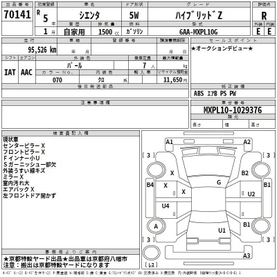 Toyota SIENTA  с аукциона в Японии