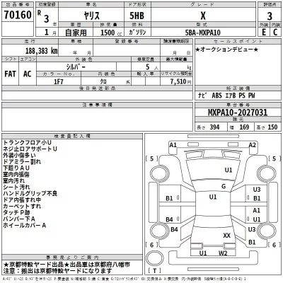 Toyota YARIS  с аукциона в Японии