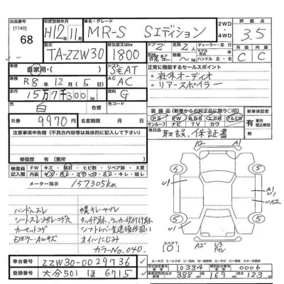 Toyota MR-S  с аукциона в Японии