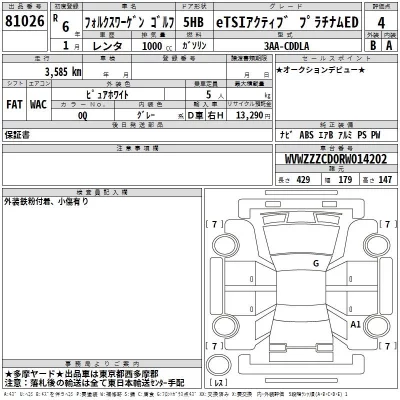 Volkswagen GOLF  с аукциона в Японии