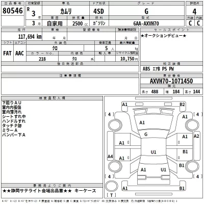 Toyota CAMRY  с аукциона в Японии