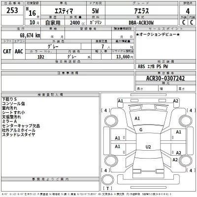 Toyota ESTIMA  с аукциона в Японии