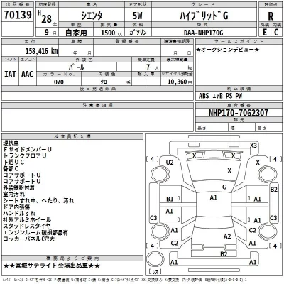Toyota SIENTA  с аукциона в Японии