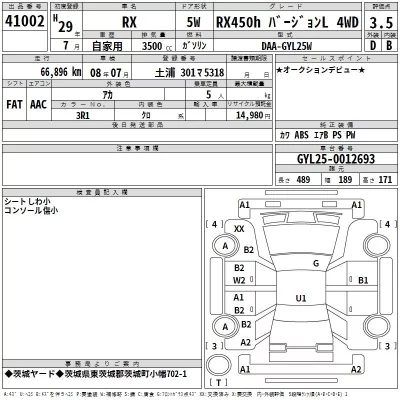 Lexus RX  с аукциона в Японии