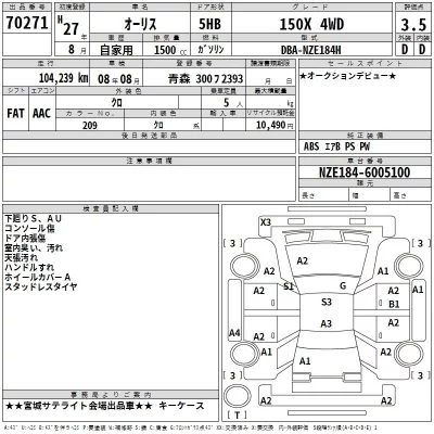 Toyota AURIS  с аукциона в Японии