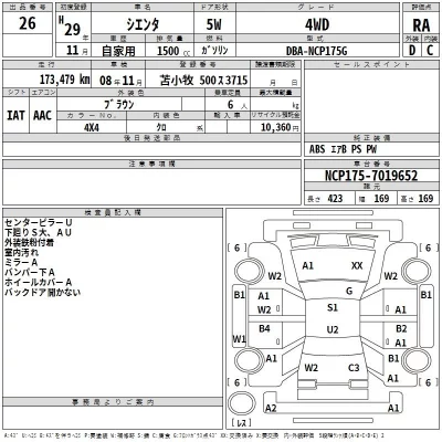 Toyota SIENTA  с аукциона в Японии
