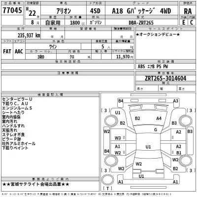 Toyota ALLION  с аукциона в Японии