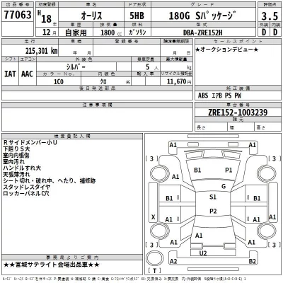 Toyota AURIS  с аукциона в Японии