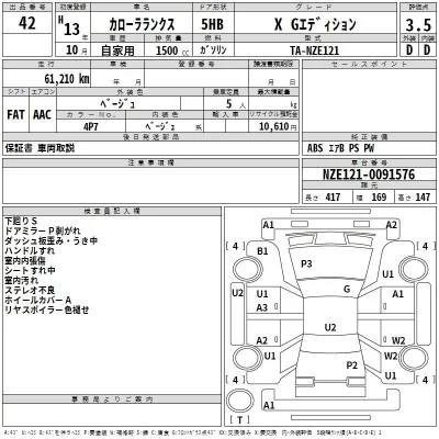 Toyota COROLLA RUNX  с аукциона в Японии