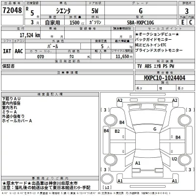 Toyota SIENTA  с аукциона в Японии