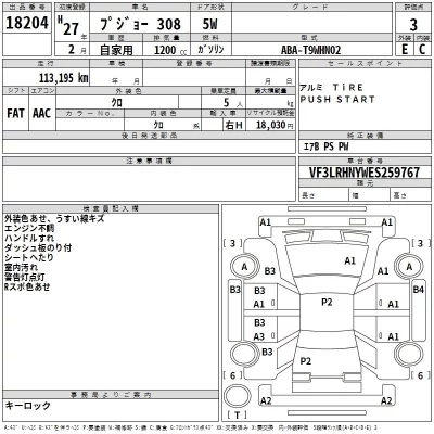 Peugeot 308  с аукциона в Японии
