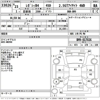 Subaru LEGACY B4  с аукциона в Японии
