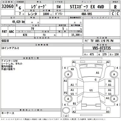 Subaru LEVORG  с аукциона в Японии