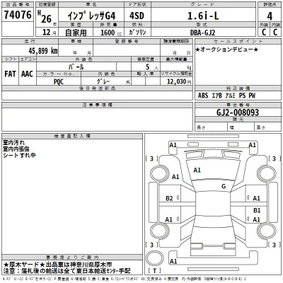 Subaru IMPREZA G4  с аукциона в Японии