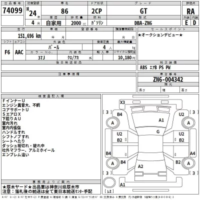 Toyota 86  с аукциона в Японии