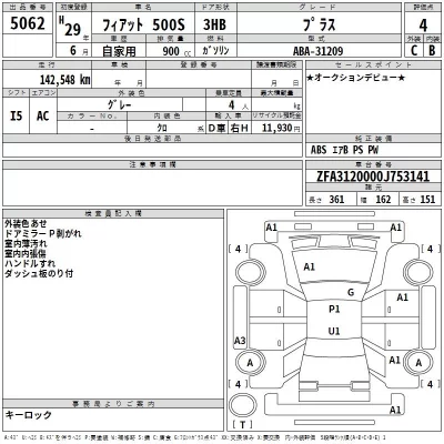 Fiat 500S  с аукциона в Японии