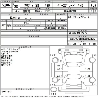 Audi S8  с аукциона в Японии