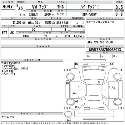 Volkswagen UP  с аукциона в Японии