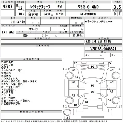 Toyota HILUX SURF  с аукциона в Японии