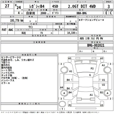 Subaru LEGACY B4  с аукциона в Японии