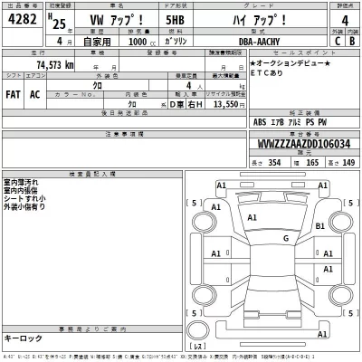 Volkswagen UP  с аукциона в Японии
